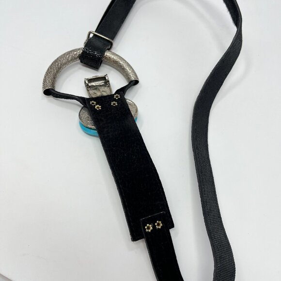 Adjustable Black, Silver & Turquoise Fashion Belt with Hook & Loop Western - Picture 7 of 9